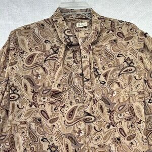 Vintage Dalton Blouse Women's Paisley Print Long Sleeve‎ Tie Neck Tan Brown
